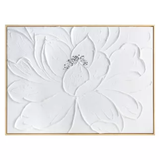 Obraz biały ręcznie malowany trójwymiarowy kwiat zdobiony kryształkami 60x90 cm Eurofirany