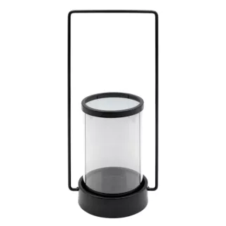 Świecznik czarny dekoracyjny w kształcie lampionu z rączką WIKI 15x12x32 cm Eurofirany