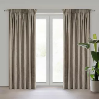 Zasłona beżowa z szenilowej tkaniny 140x270 cm taśma - VANI Eurofirany