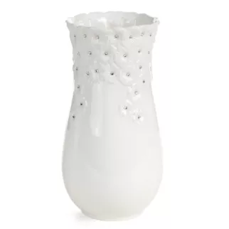 Wazon dekoracyjny biały zdobiony w drobne kwiaty z błyszczącym wykończeniem 14x28 cm ELISA Eurofirany