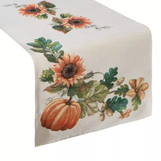 Bieżnik na stół naturalno, pomarańczowy 45x140 cm gobelinowy zdobiony motywem słoneczników i dyń