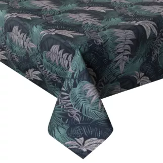 Obrus granatowo, turkusowy 140x220 cm wodoodporny GARDEN na taras oraz balkon z motywem botanicznym