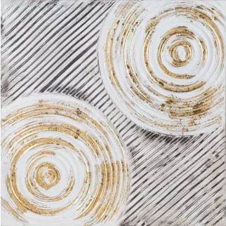 Obraz abstrakcja biało, złoty ręcznie malowany obraz na płótnie w stylu boho 60x60 cm