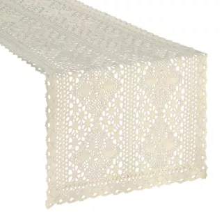 Bieżnik na stół 40x140 cm jasnobeżowy ażurowy MARY w stylu boho Eurofirany