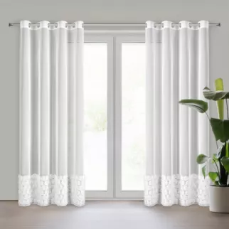 Firana z siateczki biała zdobiona pasem aplikacji róż 3D 140x250 cm przelotka ROSES Eva Minge Eurofirany