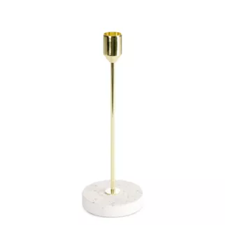 Świecznik dekoracyjny złoto, kremowy o smukłym uchwycie i kamiennej podstawie średnica 8x22 cm KORI Eurofirany