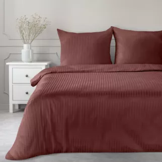 Pościel 140x200 cm satyna bawełniana kolor burgundowy w drobne prążki VERA Eurofirany