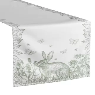 Bieżnik na stół kremowo, zielony 40x140 cm o strukturze lnu WIOSNA 6 z nadrukiem wiosennym