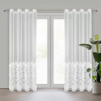 Firana biała z siateczki zdobiona kwiatami z dodatkiem drobnych perełek 3D 140x250 cm przelotka - JASMIN 2 Eva Minge Eurofirany