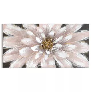 Obraz pudrowo różowy, złoty ręcznie malowany na płótnie z motywem kwiatu 40x80 cm  Eurofirany