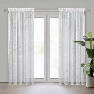 Firana biała z drobnym wzorem geometrycznym 140x270 cm taśma ALAYA Eurofirany