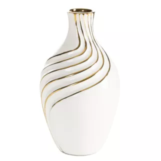 Wazon dekoracyjny biało, złoty zdobiony subtelnymi liniami 17x30 cm ESTELA Eurofirany