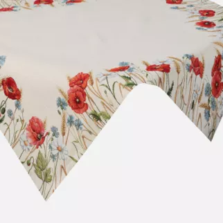 Obrus naturalno, czerwony 100x100 cm gobelinowy z nadrukiem maków