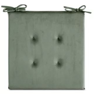 Poduszka na krzesło 40 x 40 x 3 cm welwetowa oliwkowa z ozdobnym pikowaniem i praktycznymi troczkami GAJA Eurofirany