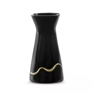 Wazon ceramiczny czarny EBRU ze złotym akcentem 16x11x30 cm Eurofirany