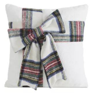 Poszewka na poduszkę świąteczna 45x45 cm z barankowej tkaniny zdobiona kokardą Eurofirany