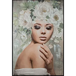 Obraz portret kobiety w nakryciu głowy z kwiatów ręcznie malowany na płótnie Eurofirany