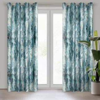 Zasłona turkusowa z efektem błyszczącej przecierki z welwetu 140x250 cm przelotka MALIA Eurofirany