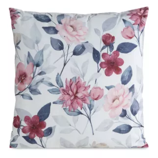 Poszewka na poduszkę 45x45 cm welwetowa zdobiona nadrukiem letnich kwiatów biało, czerwona MINK Eurofirany