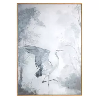 Obraz kremowo, jasnopopielaty ręcznie malowany na płótnie ptak 60x90 cm Eurofirany