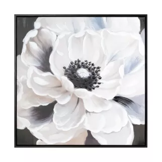 Obraz kremowo, czarny ręcznie malowany na płótnie kwiat 60x60 cm Eurofirany