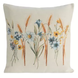 Poszewka na poduszkę 45x45 cm bawełniana, gobelinowa z kwiatowym motywem naturalno, błękitna GOB Eurofirany