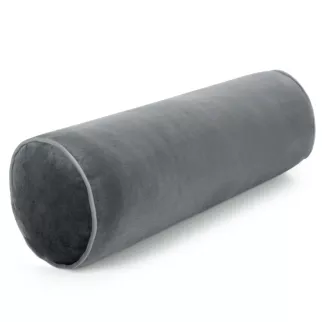 Poduszka dekoracyjna wałek 45 x 15 cm welwetowa grafitowa zdobiony kontrastującą lamówką GAJA Eurofirany