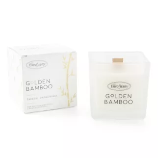 Świeca zapachowa sojowa BAMBOO z drewnianym knotem w szkle o zapachu owocowo - piżmowym 200g Eurofirany