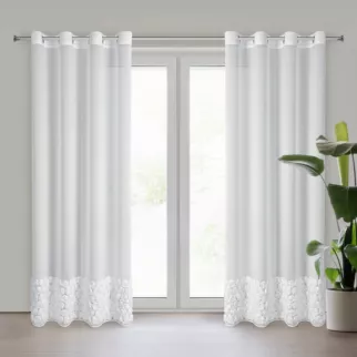 Firana biała z szyfonu zdobiona aplikacją 3D w róże 140x250 cm przelotka - ROSES - Eva Minge Eurofirany