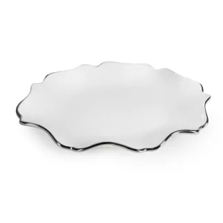 Patera ceramiczna dekoracyjna biało-srebrna z falującymi brzegami 25x18x3 cm AUREN 2 Eurofirany