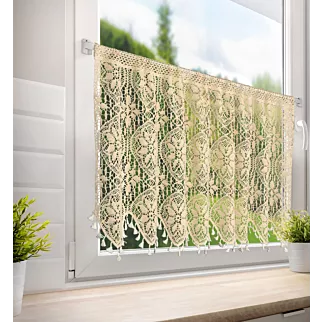 Zazdrostka jansobeżowa ażurowa  w stylu boho zdobiona subtelnymi frędzelkami 150x60 cm tunel MOLY  Eurofirany