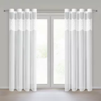 Firana biała z siateczki zdobiona haftowaną aplikacją 140x250 cm przelotka - AFRODYTA Eurofirany