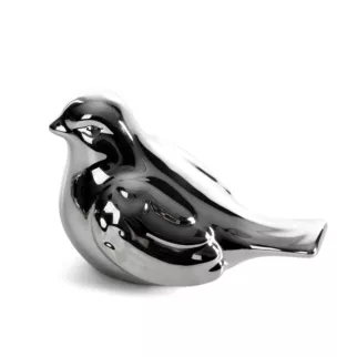 Figurka dekoracyjna ptaszek srebrna o wysokim połysku 13x8x9 cm FABIO Eurofirany