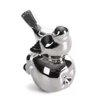 Figurka dekoracyjna ptaszek srebrna o wysokim połysku 10x7x11 cm FABIO Eurofirany