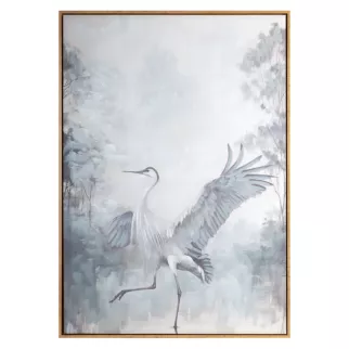 Obraz kremowo, jasnopopielaty ręcznie malowany na płótnie ptak 60x90 cm Eurofirany
