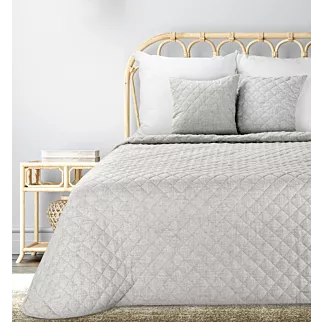 Narzuta o strukturze lnu beżowa 220x240 cm pikowana metodą hot press LEN 1 EUROFIRANY PREMIUM