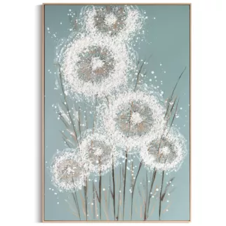 Obraz 3D z dmuchawcami kremowy, jasnoniebieski ręcznie malowany oprawiony w ramę 82x122 cm Eurofirany