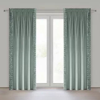 Zasłona miętowa z welwetu zdobiona aplikacją 3D róż 140x270 cm taśma - ROSES Eva Minge Eurofirany