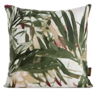 Poszewka na poduszkę 40x40 cm z satyny bawełnianej zdobiona nadrukiem egzotycznych liści zielono, biała SPRING 43 Eurofirany