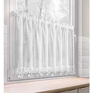 Zazdrostka świąteczna biała z etaminy zdobiona luźno zwisającymi gwiazdkami 150x60 cm tunel - XMAS Eurofirany