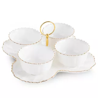 Patera ceramiczna dekoracyjna kremowo-złota 4 szt. miseczek 24x24x7 cm GAIA Eurofirany