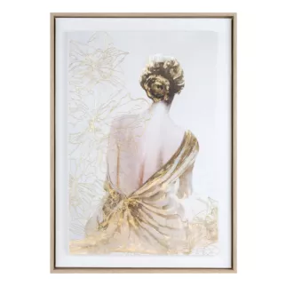 Obraz kremowo, złoty dekorayjny z artystycznym motywem postaci oprawiony w ramę 50x70 cm Eurofirany