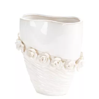 Wazon dekoracyjny kremowy zdobiony kwiatami 3D 18x9x23 cm ELIANA Eurofirany