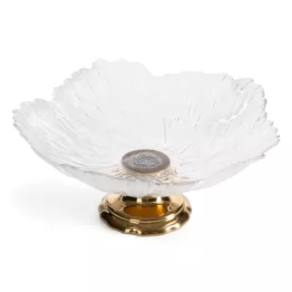 Patera szklana biało, złota o ozdobnym tłoczonym wzorze 26x12 cm DAISY Eurofirany