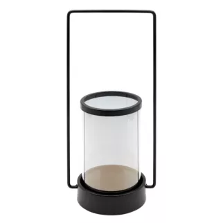 Świecznik czarny dekoracyjny w kształcie lampionu z rączką WIKI 15x12x32 cm Eurofirany