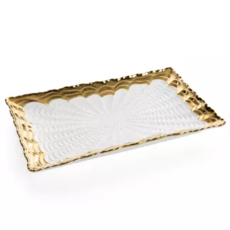 Patera dekoracyjna biało, złota z dekoracyjnym tłoczeniem 32x19x3 cm ESTER Eurofirany
