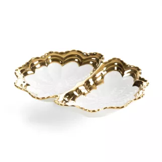 Misa dekoracyjna biało, złota z dekoracyjnym tłoczeniem 20x15x4 cm ESTER Eurofirany