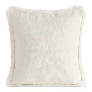Poszewka na poduszkę 45x45 cm kremowa szenilowa zdobiona futerkiem na brzegach poszewki BLANCA 05 Eurofirany