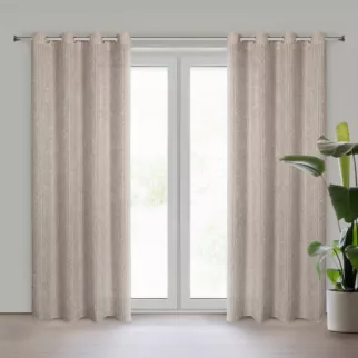 Zasłona beżowa zdobiona moherową nicią z tkaniny szyfonowej 135x250 cm przelotka SELMA Eva Mingę Eurofirany