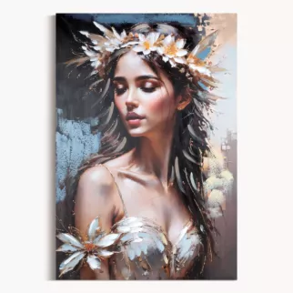 Obraz postaci beżowo, granatowy ręcznie malowany na płótnie 80x120 cm  Eurofirany